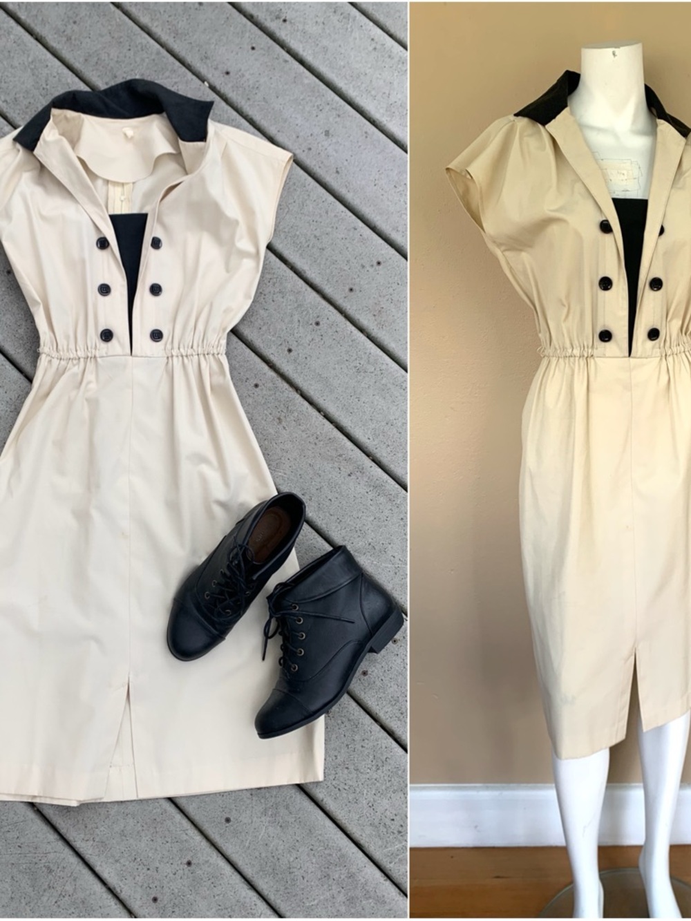 Levi's Cream Midi Dress with Black Trim